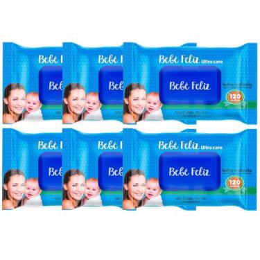 Imagem de Toalhas Umedecidas Bebê Feliz 120 Unidades Kit c /6 pcts