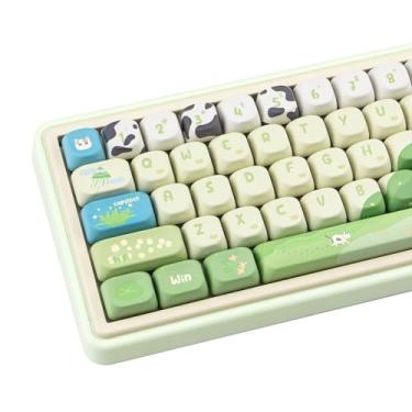 Imagem de COOMICKEY Teclas PBT 130 Teclas de gato fofo com sublimação de tinta verde Anime Key Cap MOA Profile Conjunto de teclas personalizadas para teclados mecânicos Cherry Gateron MX Swithes layout ANSI