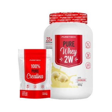 Imagem de Kit Whey Pure 2W 900g + Creatina 100% Pura 500g PURETECH, Baunilha, Ún