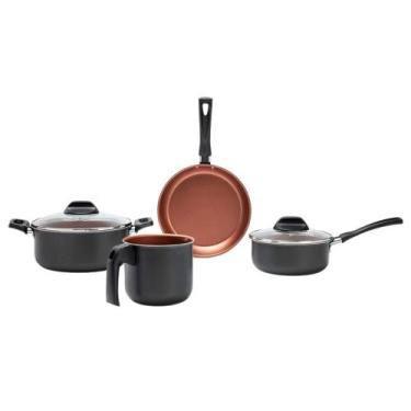 Imagem de Jogo de Panelas 4 Peças Topázio Pro-flon Antiaderente Cinza Range Brin