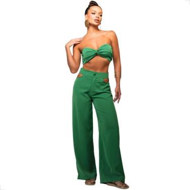Imagem de Conjunto de Crepe Seda Vazado nas Laterais do Cós - Lunii, Verde escur