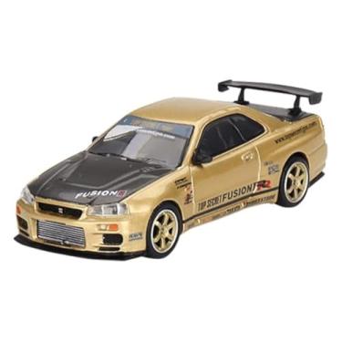 Imagem de Miniaturas de escala verdadeira compatível com Nissan Skyline GT-R (R34) Top Secret Gold 1/64 modelo de carro fundido Mini GT MGT00676-R