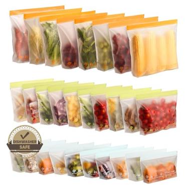 Imagem de Pacote com 28 sacos reutilizáveis de armazenamento de alimentos, sacos de freezer à prova de vazamento, sacos de sanduíche de pé sem BPA para almoço, salada, frutas, viagem, lavável na lava-louças (8