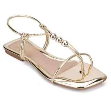Imagem de Sandália Feminina Rasteira Dourada Dedinho - Rizzicomercio, 37, Dourad