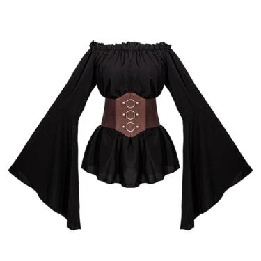 Imagem de Legou Camisa pirata de Halloween, roupas de palco, roupas femininas de manga comprida, Preto, X-Large