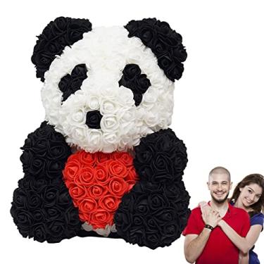 Imagem de pologmase pelúcia flor – pelúcia rosa com coração/gravata borboleta – Boneca panda feita à mão para o dia dos namorados, aniversários, chás panela e dia das mães