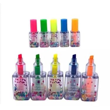 Imagem de Kit de Marcadores de Texto Estilo Esmalte, 5 Cores Divertidas, Material Escolar