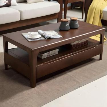 Imagem de Mesa de centro de madeira moderna com 4 pernas e armazenamento Mesa de coquetel retangular Mesa de centro com gaveta de madeira maciça nórdica Mesa de centro de armazenamento retangular Mesa