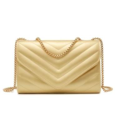 Imagem de Bolsa tiracolo feminina Dasein acolchoada em ouro noturno com corrente
