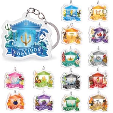 Imagem de Htabiol Chaveiros de mitologia grega, 15 peças chaveiros da cabine dos deuses olímpicos, presentes de festa da mitologia grega, adequado para aniversário de deuses olímpicos, festa Percy Jackson