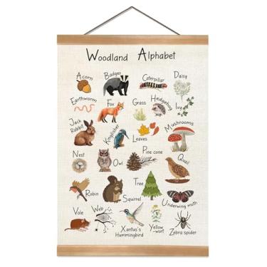 Imagem de ZTGDA Moldura de parede de pôster do alfabeto, pôster de arte de parede do alfabeto animal, decoração de parede suspensa ABC infantil, faixa de alfabeto para quarto de criança, sala de jogos,