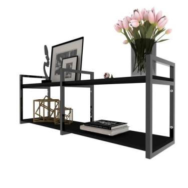 Imagem de Prateleira industrial sala estar estante nicho parede ferro madeira su