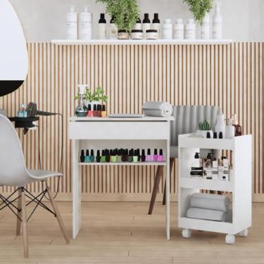 Imagem de Conjunto Manicure Kit Mesa com Gaveta e Armário para Esmaltes com Rodi