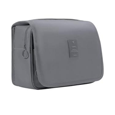 Imagem de Necessaire Unissex Organizadora Portátil para Viagem e Uso Diário, Bolsos Internos, Fecho com Zíper, com Gancho para Pendurar, Várias Divisórias, Material Premium Resistente à Água (Cinza)