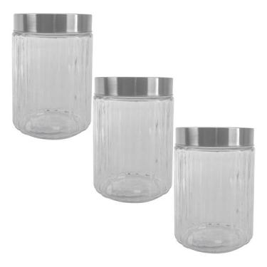 Imagem de Kit 3 Potes de Vidro tampa de inox com visor Acrílico 1,2L - Lyor