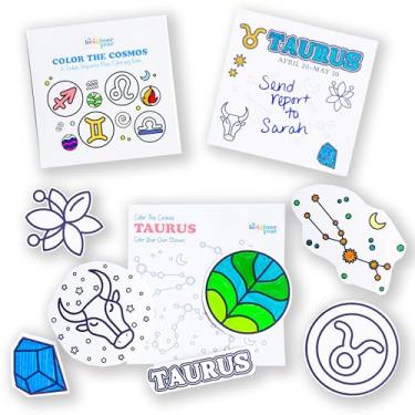 Imagem de A Brighter Year Pacote de presente Color The Cosmos Taurus – Mini livro de colorir adulto (7,6 cm x 7,6 cm - 50 páginas), post-it (127 cm x 7,6 cm x 3"), adesivos - alívio de estresse e ansiedade -