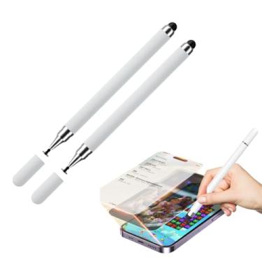 Imagem de KIT com 2 Caneta Stylus Touch Screen Universal 2 em 1 – Para Smartphones, Tablets, Ipad, Iphone, Telas Touchscreen Compatível com iOS e Android - BRANCO