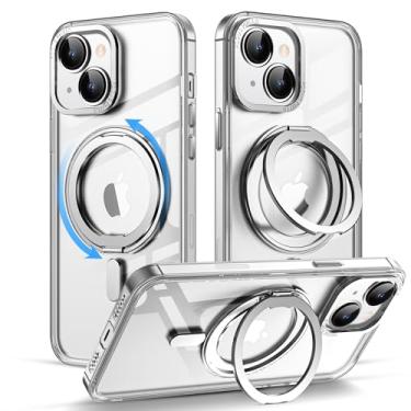 Imagem de Capa para iPhone 13 e iPhone 14 com suporte magnético invisível [proteção contra quedas militar][compatível com MagSafe] [ótima sensação de aderência] Capa transparente fina à prova d'água resistente