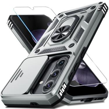 Imagem de Janmitta Compatível com Samsung Galaxy A36/A56 5G capa de lente de câmera deslizante embutida + protetor de tela + suporte de anel de dedo, capa de telefone de corpo inteiro resistente à prova de