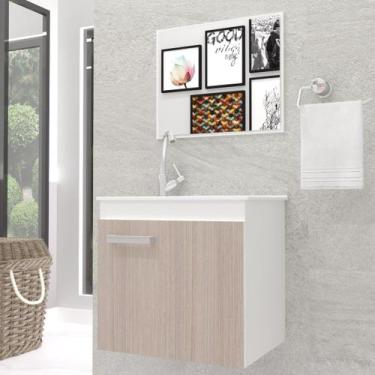 Imagem de Móvel Banheiro Balcão E Espelho Bari Branco Grigio Suspenso Gabinetto,