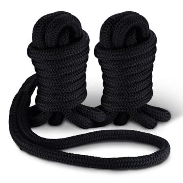 Imagem de NovelBee Linha de doca de 2,5 cm, pacote com 2, linha de doca de nylon trançado duplo, corda marinha de amarração resistente com ilhós de 61 cm, corda de barco e laços para ancoragem (2,5 cm x 25')