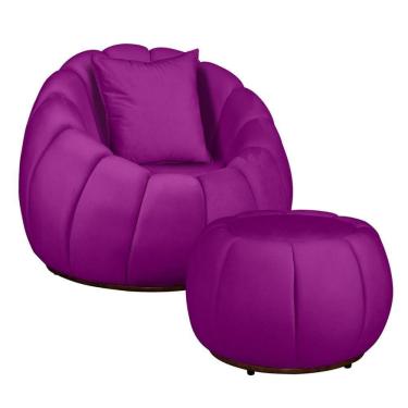 Imagem de Kit Poltrona Base Giratória c/ Almofada E Puff Concha Veludo Cor Roxo