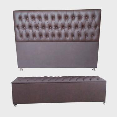 Imagem de Cabeceira Mais Calçadeira Baú Solteiro 90cm Para Cama Box Sofia Corino Marrom - ds Móveis