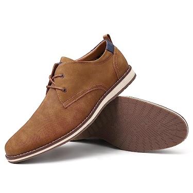 Imagem de EliteLand Sapato social masculino, sapatos Oxford masculinos, brogues de couro elegantes com cadarço, sapato Derby formal casual para negócios, 01 Camelo, 8.5