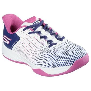 Imagem de Skechers Tênis feminino sem cadarço Viper Court Reload Hands Free, Branco/azul marinho/rosa, 41