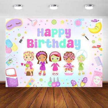 Imagem de Avezano Faixa de decoração de aniversário com tema de spa para meninas, faixa para maquiagem, feliz aniversário, fotografia de festa do pijama, suprimentos de fundo para meninas e mulheres (1,5 x 0,9