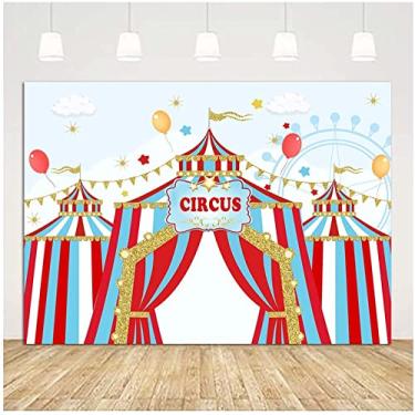 Imagem de Fundo de fotos de barraca de carnaval para crianças, tema de circo, decoração de festa de aniversário, cenário fotográfico, chá de bebê, bolo, suprimentos de mesa, para sessão de fotos, faixa de vinil