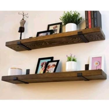 Imagem de Kit 4 Prateleira Industrial Grande Com Mão francesa de ferro invertida Nicho Decoração rustica(KIT 4 PRATELEIRA ENVELHEC 60CM)