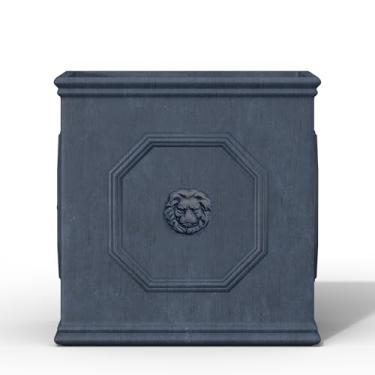 Imagem de Kante Vaso quadrado de concreto com cabeça de leão, vaso grande de 30 cm com gotejamento, decoração de estilo inglês moderno para casa, pátio, jardim, cinza antigo