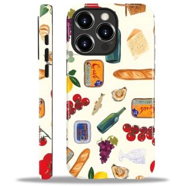 Imagem de Capa compatível com iPhone 15 Pro Max, capa rígida híbrida de policarbonato de 2 camadas + capa protetora de silicone, elementos de alimentos e bebidas, resistente a arranhões, à prova de choque para