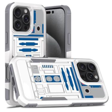 Imagem de Candykisscase Capa para iPhone 16 Pro, R2D2 Astromech Droid Robot padrão de absorção de choque PC rígido e capa protetora de camada dupla híbrida de silicone interno para iPhone 16 Pro (robô R2D2)