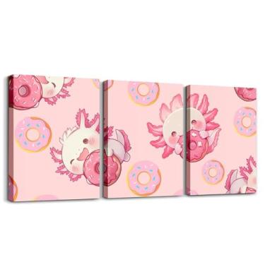 Imagem de Feelyou Axolotl Arte de parede em tela de 3 peças 30,5 x 40,6 cm x 3 peças linda imagem axolote decoração de parede salamandra escritório decoração de parede pôsteres doce sobremesa pintura de parede