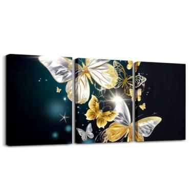 Imagem de Feelyou Arte de parede em tela borboleta para sala de estar quarto 30,5 cm x 40,6 cm 3 peças borboletas impressão imagem decoração de parede banheiro animal escritório decorações arte pôsteres linda