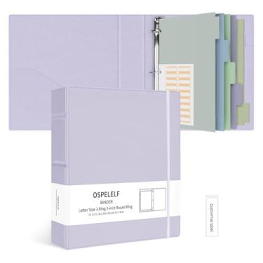 Imagem de Ospelelf Pasta de couro vintage com 3 anéis de 5 cm, organizador profissional adequado para documentos de tamanho carta, divisórias de fichário com abas, roxo