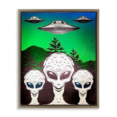 Imagem de Stupell Industries Arte de parede em tela flutuante marrom vintage Aliens & UFO, design por Kim Allen, 25 x 31