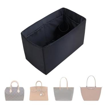 Imagem de ArcDiary Inserção organizadora de bolsa, organizador de bolsa de seda com 6 tamanhos, macio e sedoso, modelador de bolsa para Longchamp, Birkin 20/25, Speedy 30/39, Neverfull e mais (grande, preto)