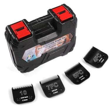 Imagem de YAZIYIR Pacote com 4 lâminas de aço destacáveis para cuidados com cães com suporte de lâmina, compatível com Andis, Oster A5, Wahl série KM-10, comprimento de corte de 1/40.6 cm a 3/20.3 cm (10+7FC+