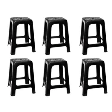 Imagem de Kit 06 Banqueta De Plástico Resistente Reforçada Adulto Preta Até 120kg