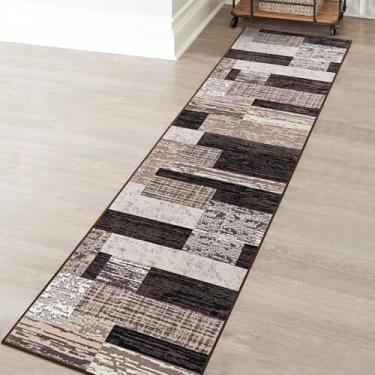 Imagem de FlyDOIT Tapete geométrico moderno de patchwork, tapetes de chocolate para sala de estar, coleção Rockwood, tapetes internos para quarto, decoração de chão para entrada, sala de jantar, escritório