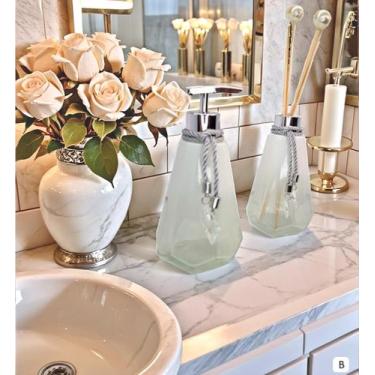 Imagem de Kit Lavabo Completo De Vidro  Luxo Saboneteira Difusor Banheiro Presen