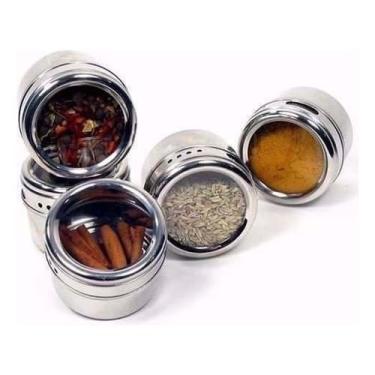 Imagem de Porta Temperos Condimentos Magnético 6 Potes Aço Inox