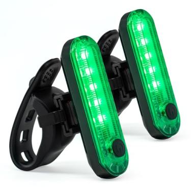 Imagem de Luz traseira de bicicleta recarregável, pacote com 2, luz traseira verde para ciclismo noturno, lanternas traseiras de bicicleta com ótima vida útil da bateria, fácil de instalar em qualquer trailer