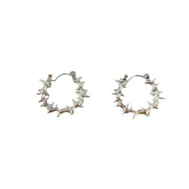 Imagem de Brincos punk de argola de espinho gótico para mulheres e homens, brincos góticos de arame farpado com pingente de prata retrô, moda urbana, hip hop, barbwine, malha, pontas articuladas, argolas para