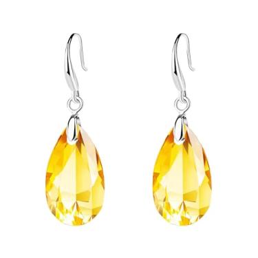 Imagem de Brincos de cristal Swarovski com pingente de gota de cristal para mulheres banhados a ouro 14 K Joia hipoalergênica