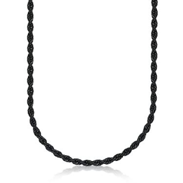 Imagem de Metro Jewelry Colar de corrente de corda de aço inoxidável com revestimento iônico preto - 45,7 a 61 cm de comprimento - 6 mm de largura com garra de lagosta, metal, sem pedra preciosa, Metal, Sem