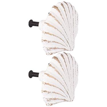 Imagem de WINOMO Puxadores e puxadores 2 peças maçanetas de concha náutica, puxador de armário de gaveta de armário oceano para móveis de cozinha armário guarda-roupa armário maçanetas de cerâmica